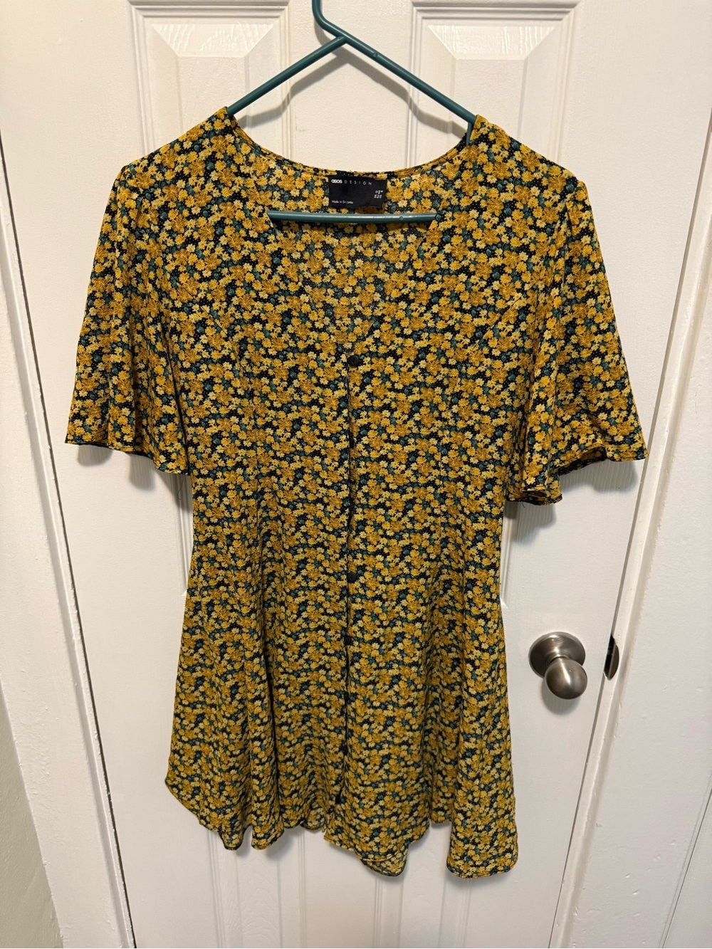 Size 8 ASOS DESIGN Mustard Floral Button-Front Mini Dress